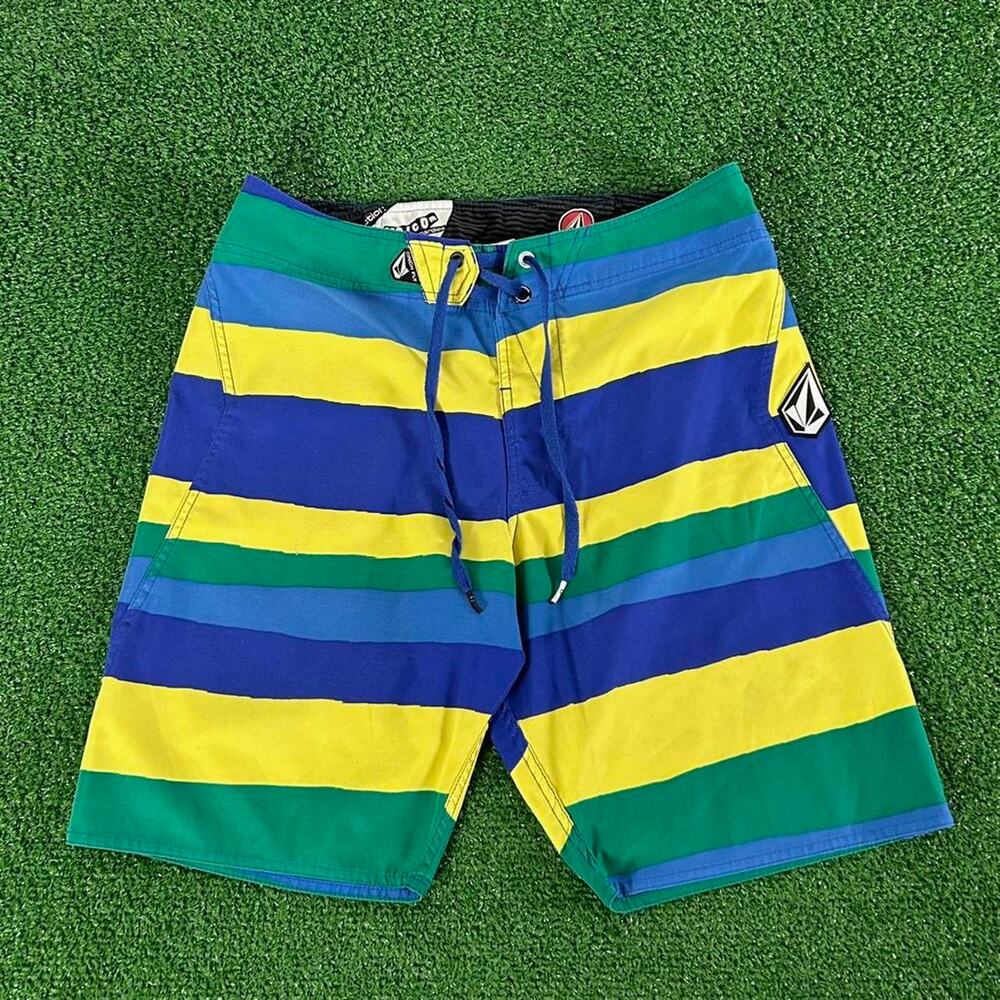 Y2K Volcom Stone Surf Multicolor Striped Board Shorts